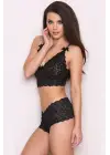 Omarı Dantelli Bralet Takımı Siyah Şortlu Kadın İçin