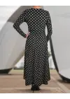 Kadın Siyah Tam Boy Beyaz Puantiyeli Elbise