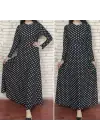 Kadın Siyah Tam Boy Beyaz Puantiyeli Elbise