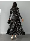 Kadın Siyah Tam Boy Beyaz Puantiyeli Elbise