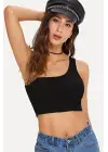 Omarı Siyah Crop Tek Omuzlu Kadın Büstiyer