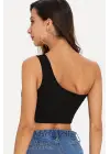 Omarı Siyah Crop Tek Omuzlu Kadın Büstiyer