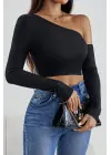 Omarı Siyah Crop Top Bluz