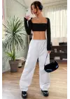 Omarı Siyah Göğüs ve Sırt Dekolteli Crop Top Bluz