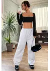 Omarı Siyah Göğüs ve Sırt Dekolteli Crop Top Bluz