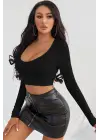 Omarı Kadın Siyah Kare Yaka Crop Top Bluz