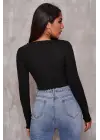 Omarı Siyah Crop Top Bluz