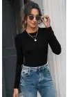 Omarı Siyah Uzun Kollu Crop Top Bluz