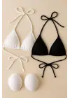 Omarı Siyah ve Beyaz Minimal Kesim Bikini Üstü