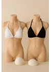 Omarı Siyah ve Beyaz Minimal Kesim Bikini Üstü