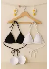 Omarı Siyah ve Beyaz Minimal Kesim Bikini Üstü