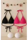 Omarı Minimal Kesim Siyah ve Fuşya Bikini Üstü