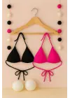 Omarı Minimal Kesim Siyah ve Fuşya Bikini Üstü