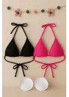 Omarı Minimal Kesim Siyah ve Fuşya Bikini Üstü
