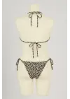 Omarı Siyah ve Leopar Detaylı Yandan Bağlamalı Bikini