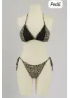 Omarı Siyah ve Leopar Detaylı Yandan Bağlamalı Bikini