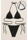 Omarı Siyah Bağlamalı Bikini Mayo Seti