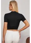 Omarı Siyah Crop Top Bluz