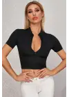 Omarı Siyah Crop Top Bluz