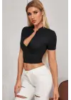 Omarı Siyah Crop Top Bluz