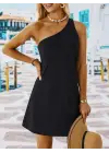 Omarı Şık Tek Omuz Askılı Mini Elbise