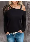 Kadın Tek Omuzu Açık Askılı Dantelli Viskon Bluz