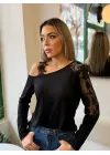 Kadın Tek Omuzu Açık Askılı Dantelli Viskon Bluz