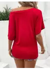 Kadın Tek Omuzu Açık Kısa Kollu Salaş Viskon Bluz
