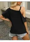 Omarı Şık Tek Omuzlu Viskon Bluz