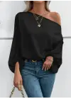 Kadın Tek Omuzu Açık Uzun Kollu Salaş Sandy Bluz