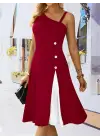 Kadın Tek Omuzu şerit Detaylı Kolsuz Yandan Düğme Detaylı Janjan Krep Elbise