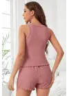 Omarı Tozlu Pembe Fırfırlı Şortlu Gecelik Takımı