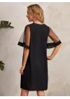 Kadın Tüllü Kısa Kollu V Yaka Krep Elbise