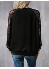 Kadın Uzun Dantel Kollu Bisiklet Yaka Viskon Bluz