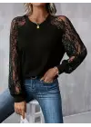Kadın Uzun Dantel Kollu Bisiklet Yaka Viskon Bluz