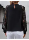 Kadın Uzun Dantel Kollu Yuvarlak Yakalı Sandy Bluz