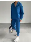 Kadın Uzun Kol V Yaka Kapüşon Detay Sweat Ve Yüksel Bel Eşofman Ikili Takım