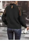 Kadın Uzun Kollu Anahtar Deliği Yaka Reglan Kol Dantel Detaylı Ithal Krep Bluz