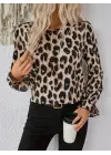 Çarpıcı Leopar Desenli Süprem Bluz