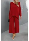 Kadın Uzun Kollu Asimetrik Detaylı Salaş Sandy Bluz Ve Pantolon Ikili Takım