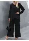 Kadın Uzun Kollu Asimetrik Detaylı Salaş Sandy Bluz Ve Pantolon Ikili Takım