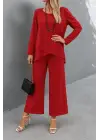 Kadın Uzun Kollu Asimetrik Detaylı Salaş Sandy Bluz Ve Pantolon Ikili Takım