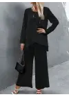 Kadın Uzun Kollu Asimetrik Detaylı Salaş Sandy Bluz Ve Pantolon Ikili Takım