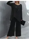 Kadın Uzun Kollu Asimetrik Detaylı Salaş Sandy Bluz Ve Pantolon Ikili Takım
