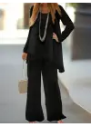 Kadın Uzun Kollu Asimetrik Detaylı Salaş Sandy Bluz Ve Pantolon Ikili Takım