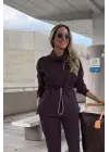 Kadın Uzun Kollu Balıkçı Yaka Belden Lastikli Modal Bluz Ve Pantolon Ikili Takım