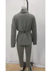 Kadın Uzun Kollu Balıkçı Yaka Belden Lastikli Modal Bluz Ve Pantolon Ikili Takım