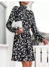 Kadın Uzun Kollu Balıkçı Yaka çiçek Baskılı Helen Kumaş Elbise