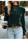 Kadın Uzun Kollu Balıkçı Yaka Damla Detaylı Kadife Bluz