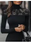 Kadın Uzun Kollu Balıkçı Yaka Dantelli Kaşkorse Bluz